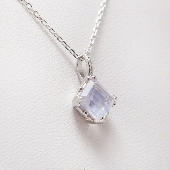 925 Sterling Silver Diamond Moonstone Necklace, Blue Moonstone Drop Necklace - Picture 3 of 10